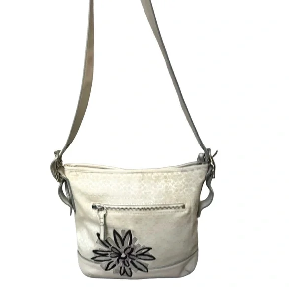 Coach '07 Y2K Suede Flowers & Embroidered Bee White Mini C Jacquard Shoulder Bag - Picture 2 of 14